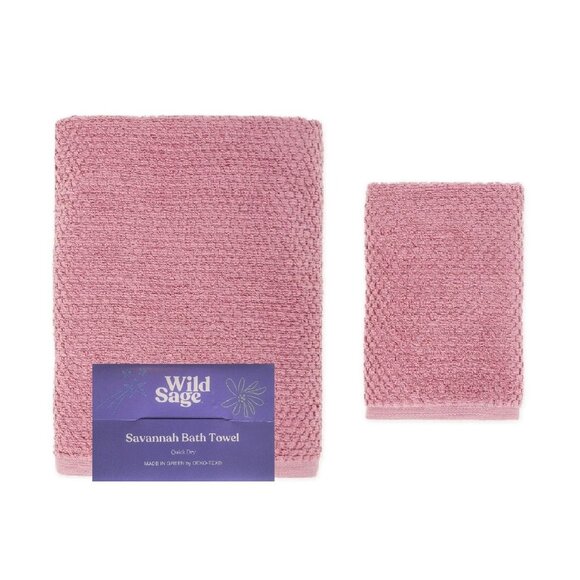 new MAUVE PINK Wild Sage Savannah 90% Cotton Towel Set = 1 BATH + 1 HAND - Picture 1 of 8